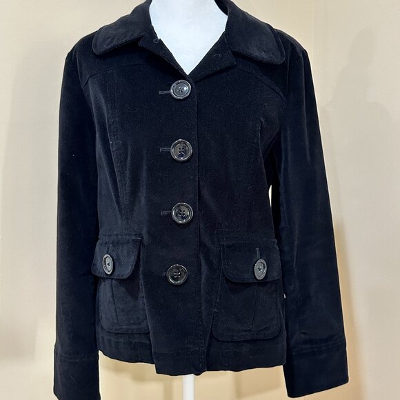 Talbots Jackets & Blazers - TALBOTS Black Velvet Blazer Peak Collar Pockets Women's Size 8P Button Closure